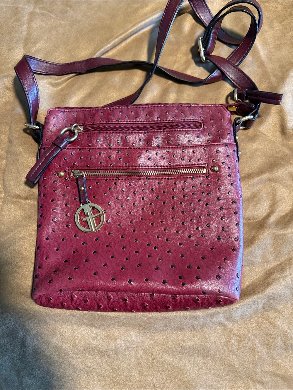 Giani Bernini Burgundy Faux-Ostrich Crossbody Bag